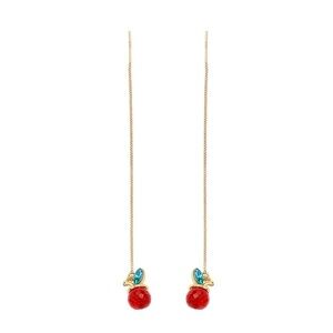 Goldtone Red Apple Threader Drop Earrings